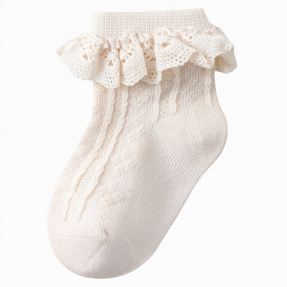Splozh Ruffle Socks for Girls Toddler Girls Cute Ruffle Lace Ankle Socks Frilly Cotton Socks Gift for Little Girls 3-5 Years,Beige