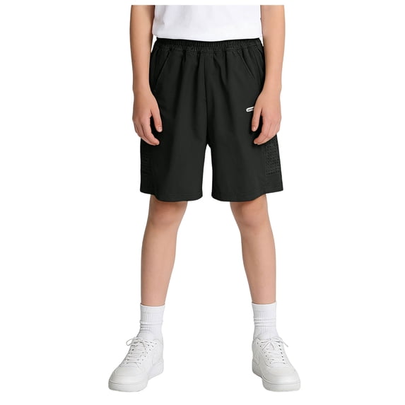 Splozh Running Shorts Boys Lightweight Running Shorts Summer Comfortable Solid Color Sports and Casual Shorts Black,11-12 Years