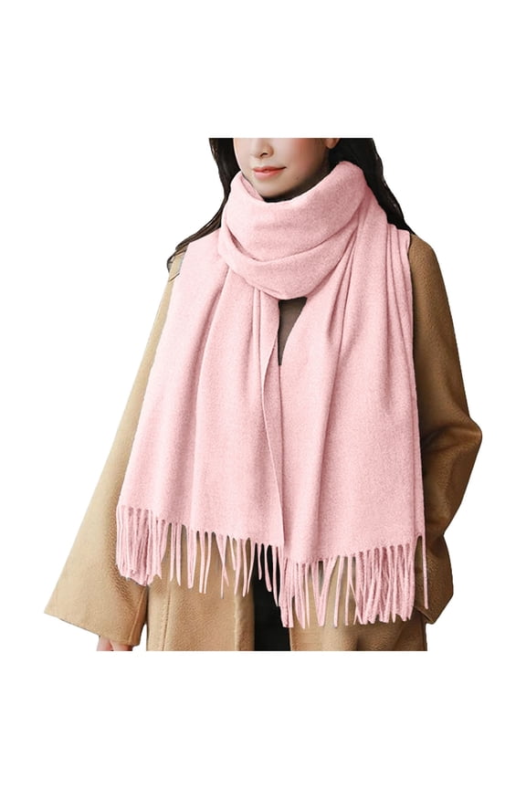 Scarf for Men Women Autumn and Winter Women's Solid Color Scarf Medium To Long Warm and Sweet Tassel Scarf Light Pink,One Size