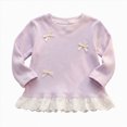 thumbnail image 1 of Splozh Shirt for Girls Fashion Soft Little Girls Ribbed Knit T Shirt with Lace Ruffle Hem Cute Bowknot Embroidered Shirt Long Sleeve Crewneck Top,Purple,12-24 Months, 1 of 8
