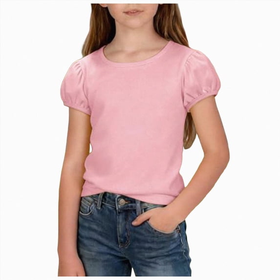 Splozh Shirts Girls 1-14 Years Casual Basic Solid Summer Girls Fashion Short Sleeve Tees Girl Shirt Tshirt for Girls,Pink,5-6 Years