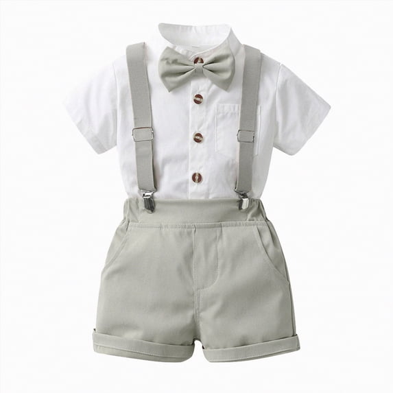 Splozh Spring Clothes Toddler Boy Clothes Suit Baby Boys Formal Outfit with Bowtie + Shorts Wedding Birthday Party Suits 2-3 Years,Grey