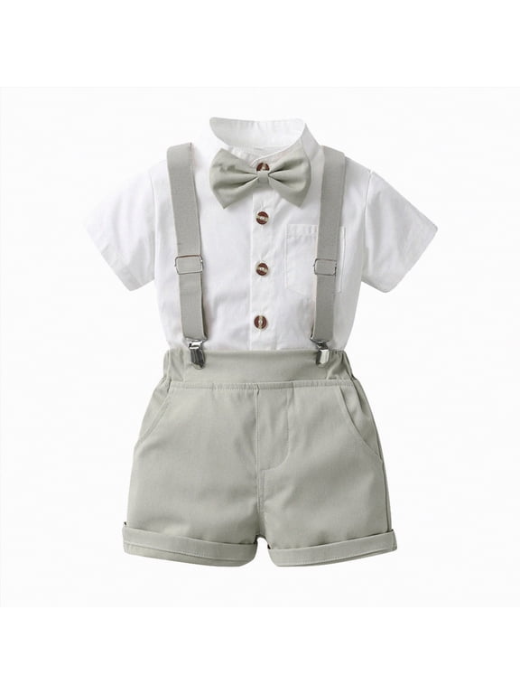 Spring Clothes Toddler Boy Clothes Suit Baby Boys Formal Outfit with Bowtie + Shorts Wedding Birthday Party Suits 2-3 Years,Grey