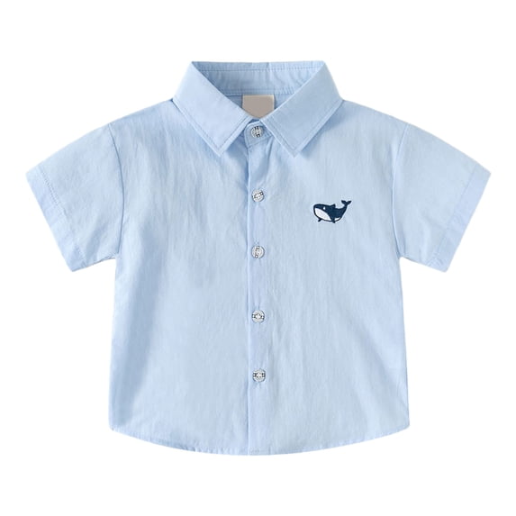 Splozh Summer Baby Boy Clothes Toddler Boys Collar Button Down Dress Shirt with Short Sleeves Summer School Dress Shirts Blue,3-4 Years