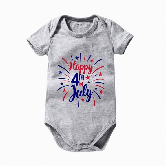 Splozh Summer Rompers 3 6 12 18 Months Unisex Cute USA Flag Baby Romper, My First 4th of July Patriotic Newborn Outfit,Grey,12-18 Months