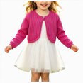 thumbnail image 1 of Splozh Sweaters for Girls 0-9 Years Girls Bolero Cardigan Shrug for Dresses Long Sleeve Button Knit Cropped Sweater,Hot Pink,2-3 Years, 1 of 9
