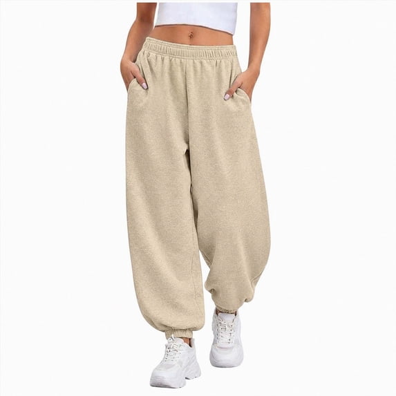 Splozh Sweatpants for Teen Girls Girl's High Waisted Sweatpants Workout Active Joggers Pants Baggy Bottoms Straight Leg Pants Long Pants,Khaki,6-7 Years