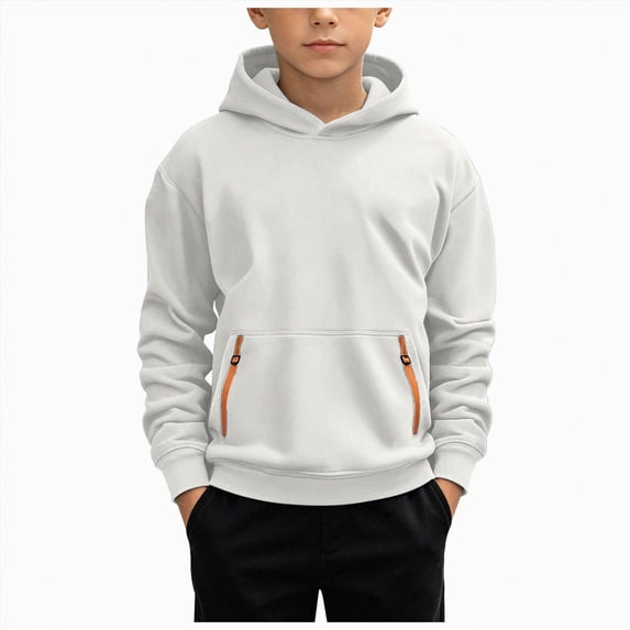 Splozh Sweatshirt Kids 4-15 Years Boys' Fashion Hoodies Kids Long Sleeve Hooded Sweatshirts with Pocket,White,10-11 Years