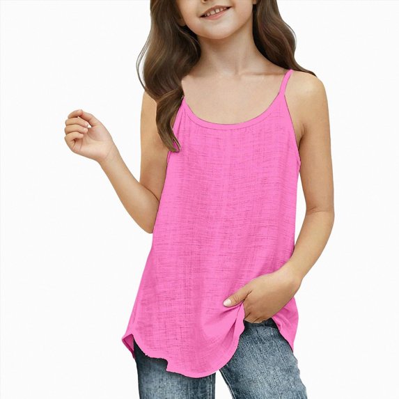 Splozh Tank Tops for Girls 3-14 Years Summer Solid Color Athletic Dance Undershirts Sleeveless Shirts Girls Sleeveless Tops Tank Top for Girls,Hot Pink,13-14 Years