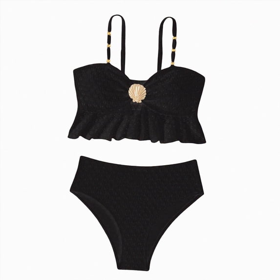 Splozh Teen Girls 2 Piece Swimsuit Cute Bikini Sets Fashion for 5-14 Years, Bathing Suits for Teens Tween Girls Summer Holiday Black,9-10 Years