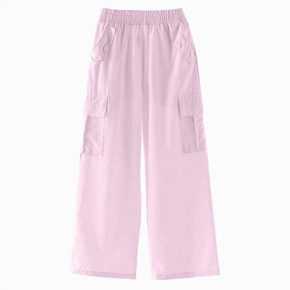 Splozh Teen Girls Cargo Pants with Pockets Parachute Pants Y2K Baggy Drawstring Streetwear Trendy Pants Kids Wide Leg Cargo Pants Girls,Purple,10-12 Years