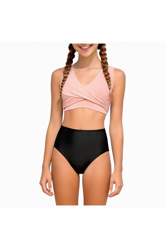 Teen Girls Swimsuits 2 Piece Cute Bikini Sets for 3-14 Years, Bathing Suits for Teens Tween Girls Summer Beach Swimming Pink,11-12 Years
