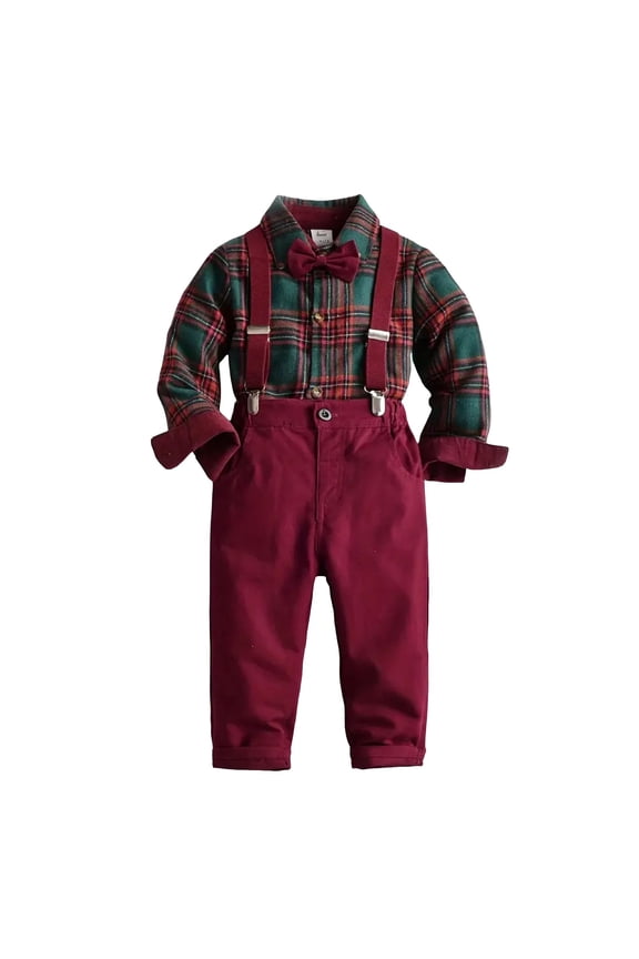 Toddler Baby Boy Clothes Outfits Boy's Christmas Style Gentleman Outfit Formal Wear for Speech Performance Birthday Party Clothes for Spring Fall Winter Wine,3-4 Years