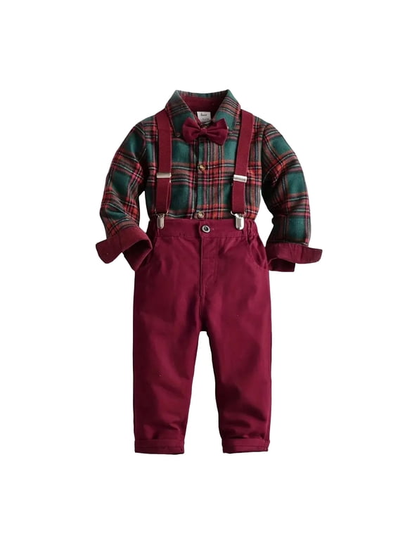 Toddler Baby Boy Clothes Outfits Boy's Christmas Style Gentleman Outfit Formal Wear for Speech Performance Birthday Party Clothes for Spring Fall Winter Wine,3-4 Years
