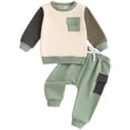 thumbnail image 1 of Splozh Toddler Baby Boy Fall Outfit Toddler Baby Boy Spring Clothes Long Sleeve Crewneck Pullover Sweatshirt Jogger Pants Set 2Pcs Green,12-18 Months, 1 of 6