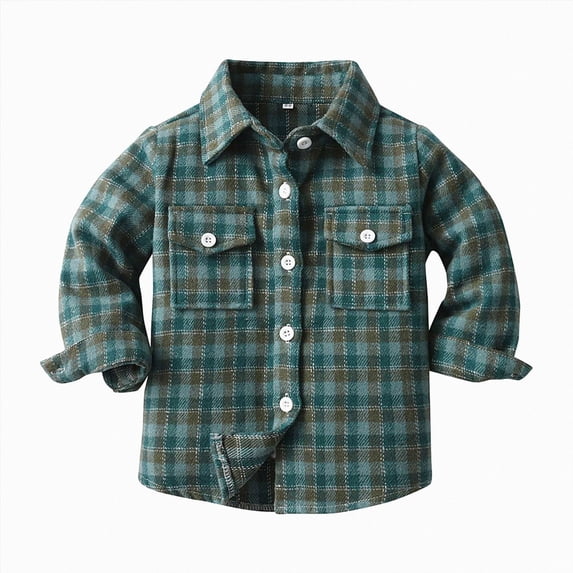Splozh Toddler Baby Boy Girl Flannel Plaid Shirt Jacket Kids Baby Autumn Winter Plaid Cotton Long Sleeve Cardigan Jacket Clothes Boys Spring Jacket,Dark Green,18-24 Months