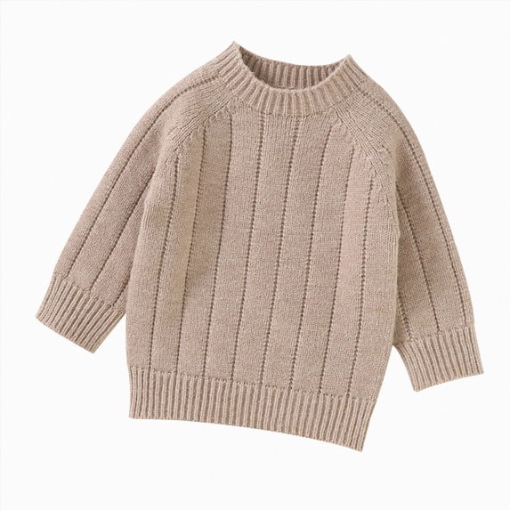 Splozh Toddler Baby Boy Girl Sweater Knit Baby Boy Girl Pullover Sweater Knit Clothes Unisex Toddler 2T 3T 4T Fall Winter Warm Long Sleeve Tops,Khaki,9-12 Months