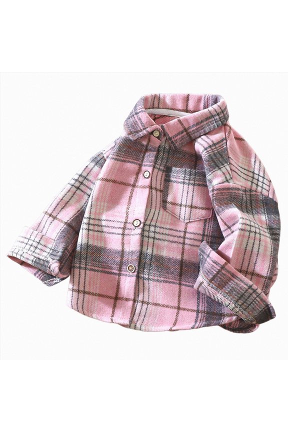 Toddler Baby Boy Long Sleeve Shirt 1-10T Flannel Buffalo Plaid Shirts Button Down Jacket Top Outfit Fall Winter Clothes,Pink,12-18 Months