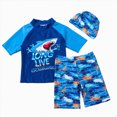 thumbnail image 1 of Splozh Toddler Baby Boys' 3-Piece Rashguard Set 1-9 Years Kids Bathing Suit Set with Hat UPF 50+,Blue,12-18 Months, 1 of 9