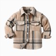 thumbnail image 1 of Splozh Toddler Baby Boys Girls Jacket Plaid Flannel Long Sleeve Button Down Shacket Kids Boy Coat Fall Winter Top Toddler Fall Clothes,Khaki,18-24 Months, 1 of 5
