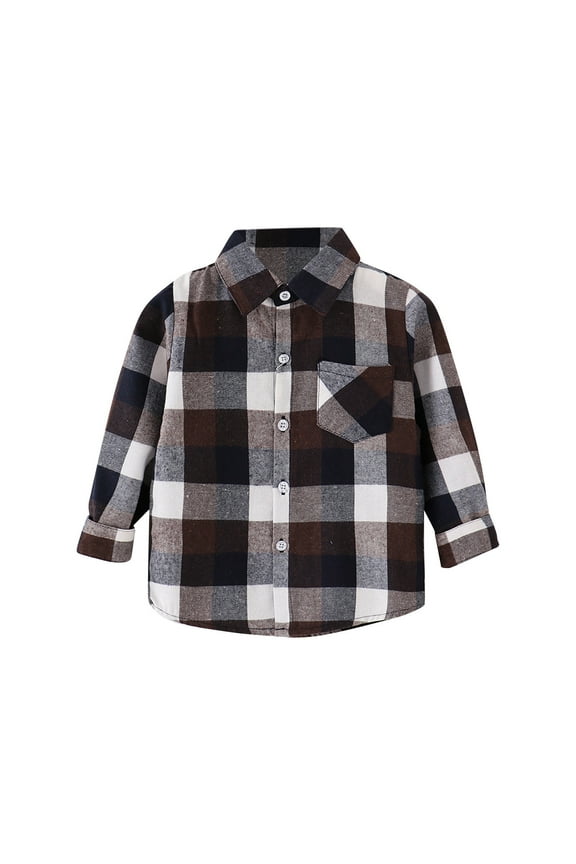 Toddler Baby Boys Plaid Flannel Shirt Long Sleeve Button Down Shirts,Brown 12-18 Months