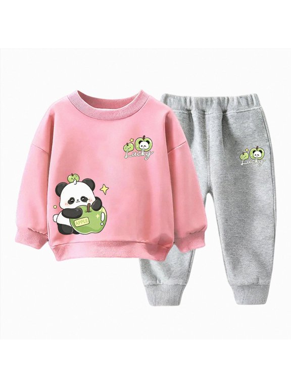 Toddler Baby Fall Winter Clothes Fleece Soft 2 Piece Set Crewneck Sweatshirt and Sweatpant Baby Boy Infant Outfits for Boys,Pink,7-8 Years