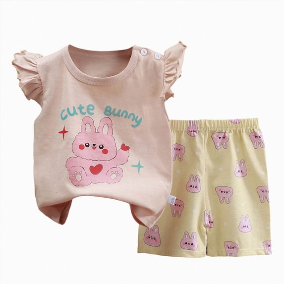 Splozh Toddler Baby Girl Clothes 3 6 12 18 24 Months 3T4T5T6T Summer Ruffle Short Set Short Sleeves T-Shirt Tops Shorts Cute Outfits Set,Yellow,5-6 Years