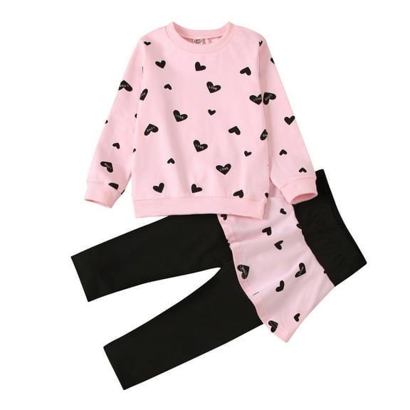 Splozh Toddler Baby Girl Outfit Baby Girl Clothes Fall Winter Outfit Long Sleeve Sweatsuit Girl Sweatshirt Pants Toddler Set Pink,4-5 Years