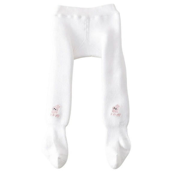 Splozh Toddler and Baby Girls Leggings Baby Girls Tights Winter Fleece Lined Leggings Girls Knit Thick Warm Tights Basic Solid Color Comfy Outfits White,6-7 Years