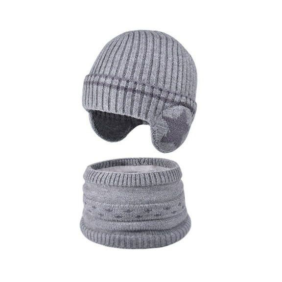 Splozh Toddler Beanie Hat Winter Boy Children's Hat Glove Scarf Set for Boys Girls Winter Warm Knitted Wool Hat with Velvet Ear Head Cap Light Gray,One Size