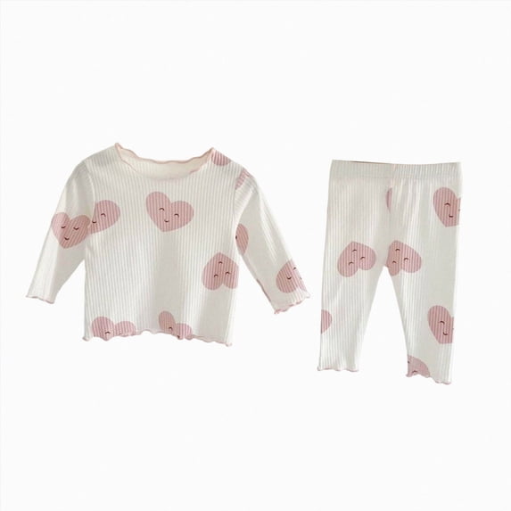 Splozh Toddler Birthday Pajamas Girls Comfortable Long Sleeved Home Clothes Cute Pattern Homewear Set 2 Piece Pajamas,White,5-6 Years