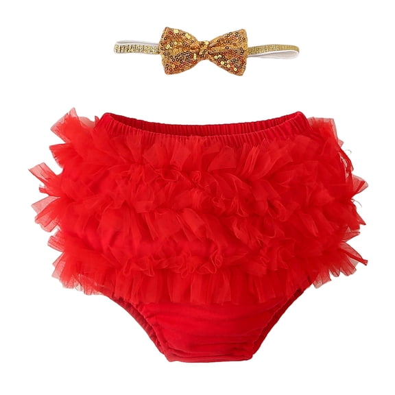 Splozh Toddler Bloomers for Under Dresses Baby Ruffle Cotton Diaper Cover Bloomers for Girls Baby Girls Skirt Shorts Red,0-24 Months