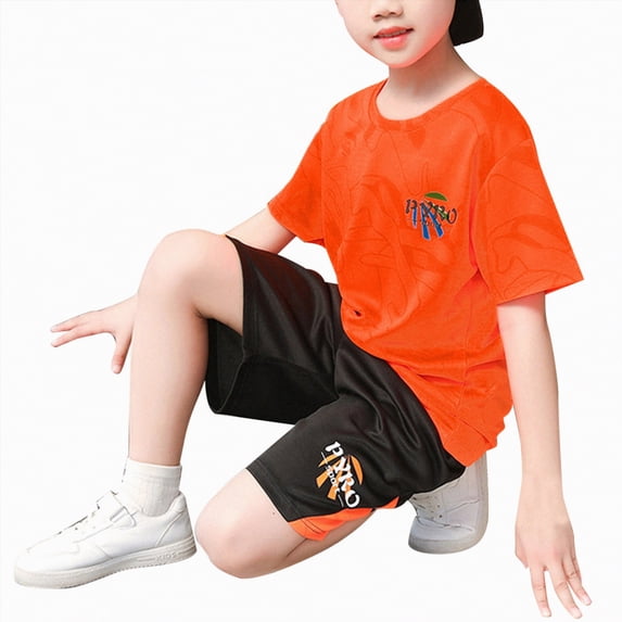 Splozh Toddler Boy Athletic Set Boys Clothes Short Sleeve T Shirt Top Shorts Sets Casual Summer Outifts for Kids 2-3 Years,Orange