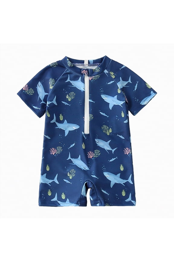Toddler Boy Bathing Suit Toddler Baby Boys' Swimwear One Piece UPF 50+ Swimsuit Boy Cartoon Prints Bathing Suit 3-6 Months,Blue