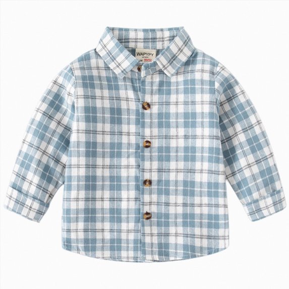 Splozh Toddler Boy Dress Shirt Kids Little Boys Girls Baby Long Sleeve Button Down Plaid Shirt Plaid Girl Boy,Blue,12-18 Months