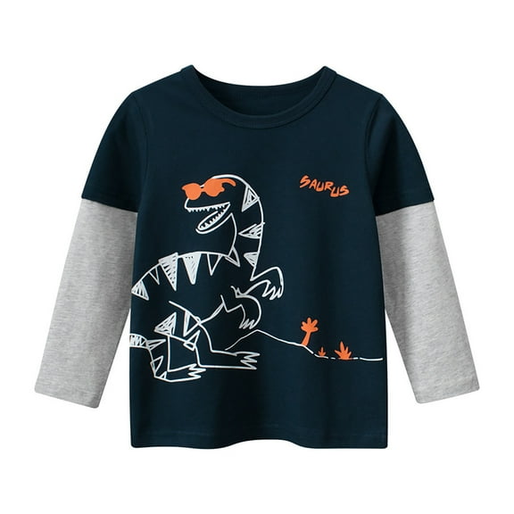 Splozh Toddler Boy Fall Shirts Boys Girls Long Sleeve T Shirts Toddler Crewneck Fashion Tees Tops Cotton Casual Navy,2-3 Years