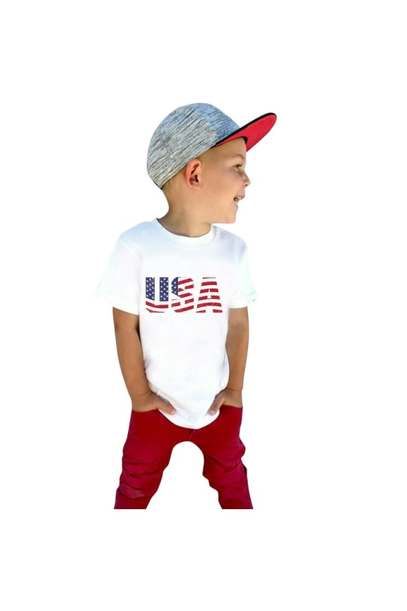 Toddler Boy Fourth of July Shirt Toddler Shirt Toddler Kids Boys 4th Of July Summer Short Sleeve Independence Day T Shirt Tee American Flag Tops White,2 Years