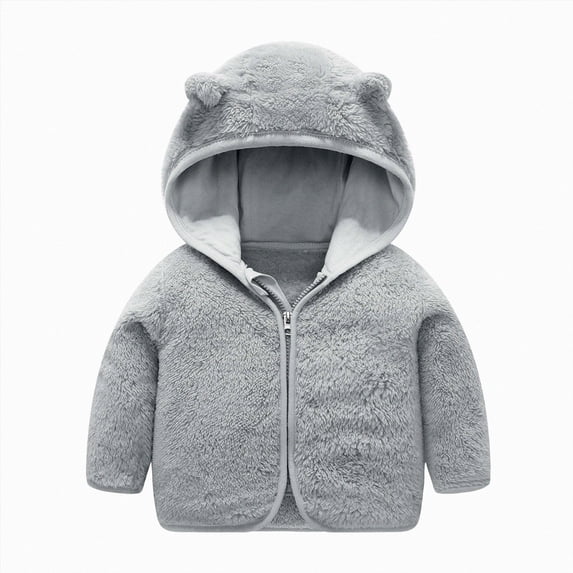 Splozh Toddler Boy Jacket Fashion Toddler Baby Boys Girls Winter Windproof Hooded Coat Jacket Warm Fleece Outerwear,Grey,3-4 Years