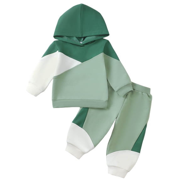 Splozh Toddler Boy Outfits Boys Clothes 2pcs Tween Boy Color Block Hoodie   Pants Little Boys Spring Outfits Set Green,2-3 Years