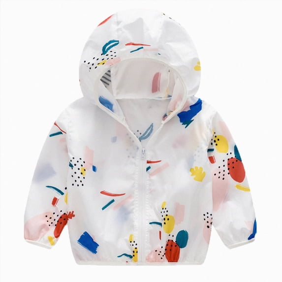 Splozh Toddler Boy Rain Jacket Fashion Toddler Boys Girls Sunscreen Jackets Printing Cartoon Hooded Outerwear Zipper Coats,Blue,12 Months