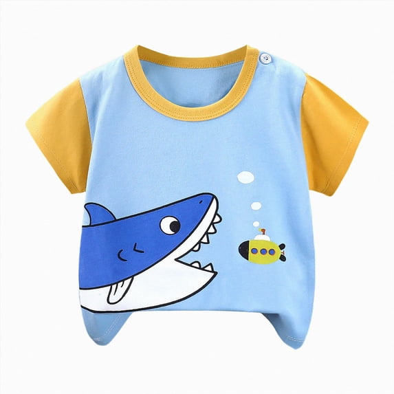 Splozh Toddler Boy Shirts 0-8 Years Cotton Graphic Tees Summer Crewneck Short Sleeve Tops Toddler Boy Shirts Toddler Boy Clothes,Light Blue,6-12 Months