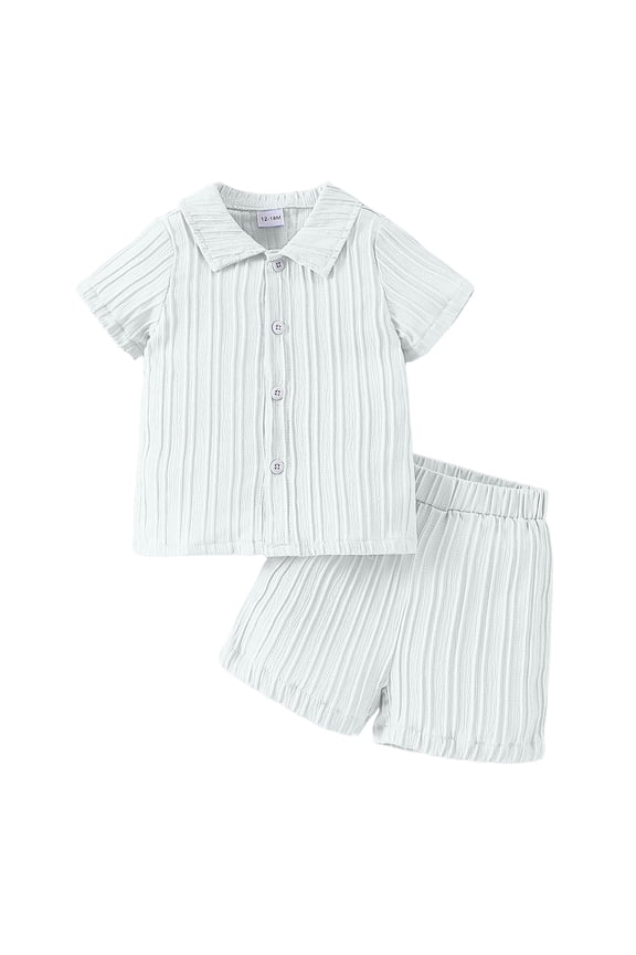 Toddler Boy Short Sets Little Boy Linen Set Simple Solid Color Shirt Shorts Two Piece Set Summer Short Set White,12-18 Months