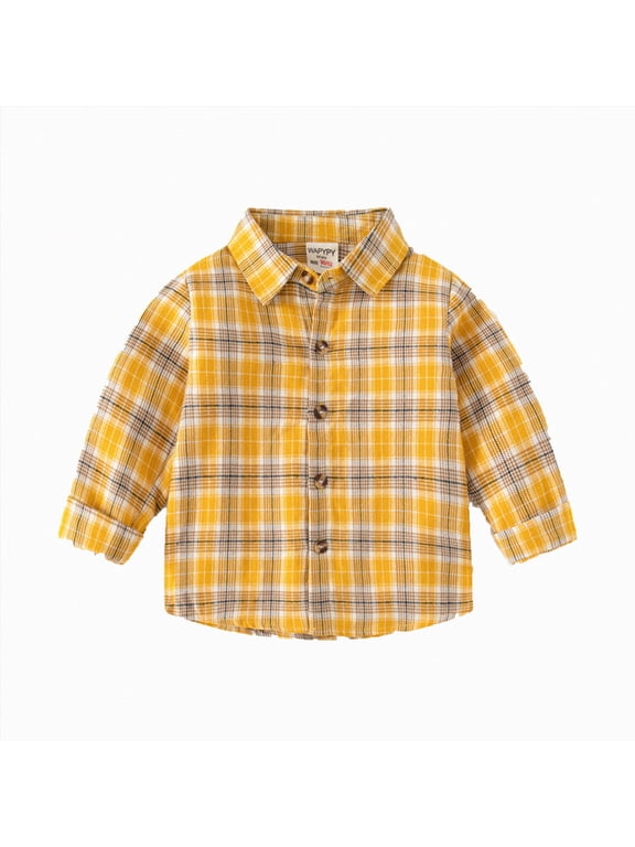 Toddler Boy Spring Jacket Kids Little Boys Girls Baby Long Sleeve Button Down Plaid Shirt Plaid Girl Boy,Yellow,18-24 Months