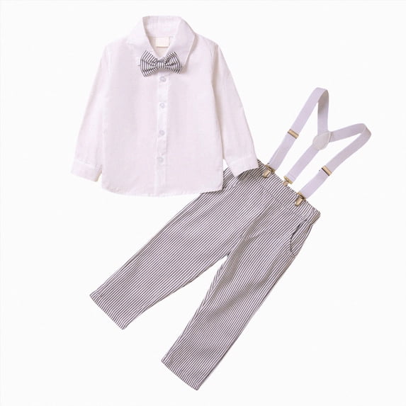 Splozh Toddler Boy Suits Fashion, Dress Shirt with Bowtie Pants Gentleman Wedding Outfits,White,9-12 Months