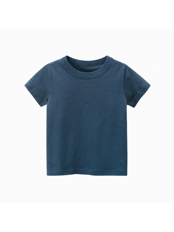 Toddler Boy Tops Fashion Soft Toddler Kids Girls Boys Short Sleeve Basic T Shirt Casual Summer Tees Shirt Tops Solid Color Clothes,Dark Blue,8 Years
