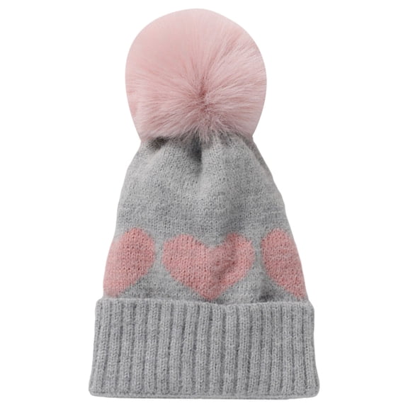 Splozh Toddler Boy Winter Beanie Double Layered Thickened Cute Jacquard Heart Shaped Knitted Hat for Toddler Grey,One Size