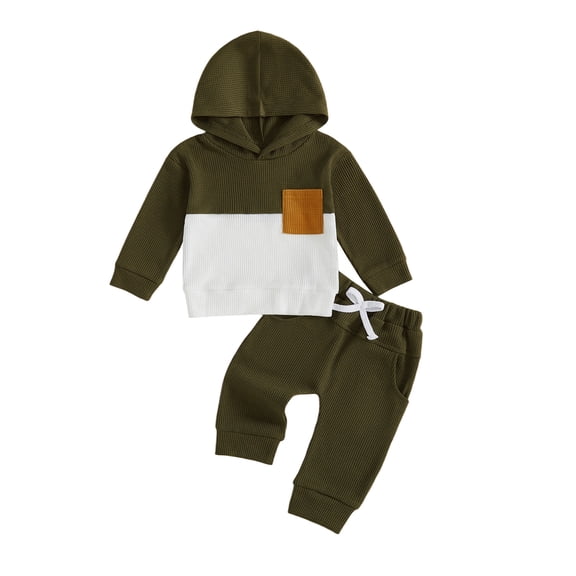 Splozh Toddler Boys Casual Sports Sets Boys Comfortable and Breathable Long Sleeve Simple Hooded Top Pants Casual Two Piece Set Green,6-12 Months