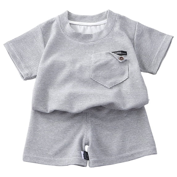 Splozh Toddler Boys Clothes Toddler Boy Summer Clothes Solid Short Sleeve T Shirt Shorts Sets with Pockets 2 Piece Outfit Grey,2-3 Years