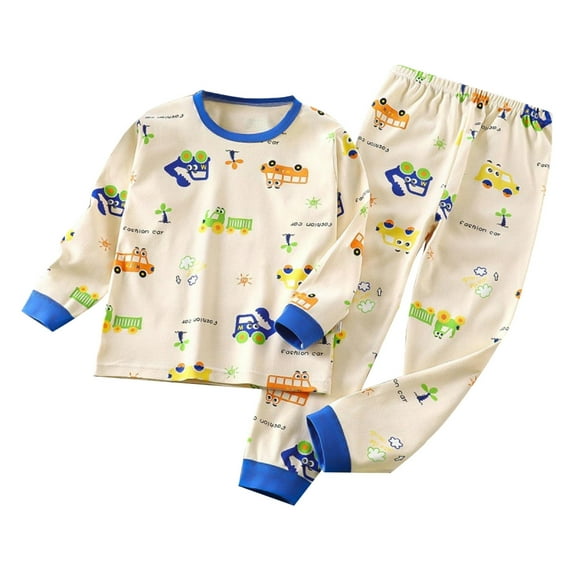Splozh Toddler Boys Pajama Sets Cotton 2 Piece Long Sleeve Kids Sleepwear Kids Boys Girls Animal Truck Cotton Pajamas Set for 18-24 Months,Beige