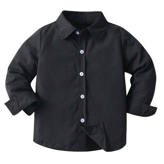 Splozh Toddler Boys' T Shirts Boys Long Sleeve Dress Shirt Childrens Gentlemans Outerwear Versatile Casual Solid Color Shirt Black,18-24 Months